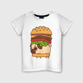 Детская футболка хлопок с принтом мопс-бургер в Белгороде, 100% хлопок | круглый вырез горловины, полуприлегающий силуэт, длина до линии бедер | Тематика изображения на принте: pug | мопс