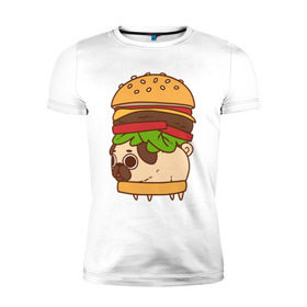 Мужская футболка премиум с принтом мопс-бургер в Белгороде, 92% хлопок, 8% лайкра | приталенный силуэт, круглый вырез ворота, длина до линии бедра, короткий рукав | pug | мопс