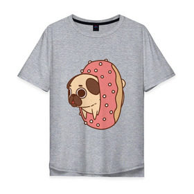 Мужская футболка хлопок Oversize с принтом мопс-пончик в Белгороде, 100% хлопок | свободный крой, круглый ворот, “спинка” длиннее передней части | Тематика изображения на принте: pug | мопс