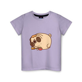 Детская футболка хлопок с принтом мопс-толстяк в Белгороде, 100% хлопок | круглый вырез горловины, полуприлегающий силуэт, длина до линии бедер | Тематика изображения на принте: pug | мопс
