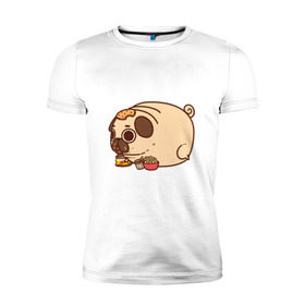 Мужская футболка премиум с принтом мопс-толстяк в Белгороде, 92% хлопок, 8% лайкра | приталенный силуэт, круглый вырез ворота, длина до линии бедра, короткий рукав | Тематика изображения на принте: pug | мопс