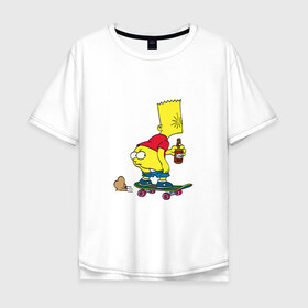 Мужская футболка хлопок Oversize с принтом Bart Simpson в Белгороде, 100% хлопок | свободный крой, круглый ворот, “спинка” длиннее передней части | skate | барт | борд | скейт