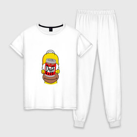 Женская пижама хлопок с принтом Homer в Белгороде, 100% хлопок | брюки и футболка прямого кроя, без карманов, на брюках мягкая резинка на поясе и по низу штанин | duff beer | simpsons | гомер