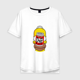 Мужская футболка хлопок Oversize с принтом Homer в Белгороде, 100% хлопок | свободный крой, круглый ворот, “спинка” длиннее передней части | duff beer | simpsons | гомер