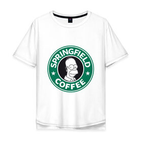 Мужская футболка хлопок Oversize с принтом Springfield Coffee в Белгороде, 100% хлопок | свободный крой, круглый ворот, “спинка” длиннее передней части | homer | simpsons | гомер | лого | спрингфилд | старбакс