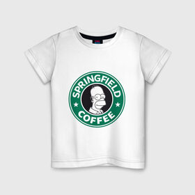 Детская футболка хлопок с принтом Springfield Coffee в Белгороде, 100% хлопок | круглый вырез горловины, полуприлегающий силуэт, длина до линии бедер | homer | simpsons | гомер | лого | спрингфилд | старбакс