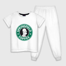 Детская пижама хлопок с принтом Springfield Coffee в Белгороде, 100% хлопок |  брюки и футболка прямого кроя, без карманов, на брюках мягкая резинка на поясе и по низу штанин
 | homer | simpsons | гомер | лого | спрингфилд | старбакс