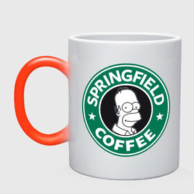 Кружка хамелеон с принтом Springfield Coffee в Белгороде, керамика | меняет цвет при нагревании, емкость 330 мл | Тематика изображения на принте: homer | simpsons | гомер | лого | спрингфилд | старбакс