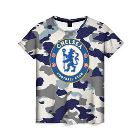 Женская футболка 3D с принтом FC Chelsea Camouflage в Белгороде, 100% полиэфир ( синтетическое хлопкоподобное полотно) | прямой крой, круглый вырез горловины, длина до линии бедер | Тематика изображения на принте: 