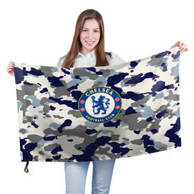 Флаг 3D с принтом FC Chelsea Camouflage в Белгороде, 100% полиэстер | плотность ткани — 95 г/м2, размер — 67 х 109 см. Принт наносится с одной стороны | Тематика изображения на принте: 