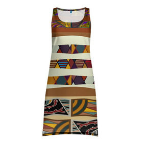 Платье-майка 3D с принтом Африканская мозаика в Белгороде, 100% полиэстер | полуприлегающий силуэт, широкие бретели, круглый вырез горловины, удлиненный подол сзади. | afrika | pattern | африка | африканские мотивы | африканские узоры | солнце | узор | этника | южный континент