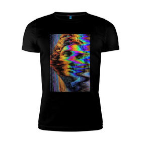 Мужская футболка премиум с принтом Pixel art в Белгороде, 92% хлопок, 8% лайкра | приталенный силуэт, круглый вырез ворота, длина до линии бедра, короткий рукав | Тематика изображения на принте:  vaporwave | вебпанк | пиксель | скульптура