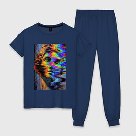 Женская пижама хлопок с принтом Pixel art в Белгороде, 100% хлопок | брюки и футболка прямого кроя, без карманов, на брюках мягкая резинка на поясе и по низу штанин |  vaporwave | вебпанк | пиксель | скульптура
