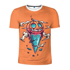 Мужская футболка 3D спортивная с принтом Тыквенное мороженое в Белгороде, 100% полиэстер с улучшенными характеристиками | приталенный силуэт, круглая горловина, широкие плечи, сужается к линии бедра | день всех святых | мороженое | морожка | оранжевый | рожок | светильник джека | тыква | хеллоуин | хэллоуин