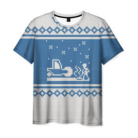 Мужская футболка 3D с принтом Свитер с Оленем в Белгороде, 100% полиэфир | прямой крой, круглый вырез горловины, длина до линии бедер | зима | новый год | олень | подарок | прикол | свитер | свитер с оленем
