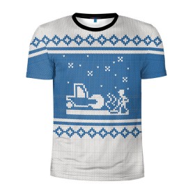Мужская футболка 3D спортивная с принтом Свитер с Оленем в Белгороде, 100% полиэстер с улучшенными характеристиками | приталенный силуэт, круглая горловина, широкие плечи, сужается к линии бедра | Тематика изображения на принте: зима | новый год | олень | подарок | прикол | свитер | свитер с оленем