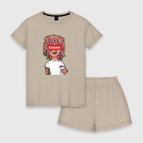 Женская пижама с шортиками хлопок с принтом Lil Pump в Белгороде, 100% хлопок | футболка прямого кроя, шорты свободные с широкой мягкой резинкой | esketit | face | lil pump | rap | эшкере | эщкере
