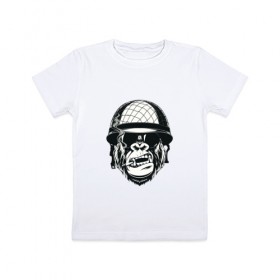 Детская футболка хлопок с принтом Горилла в Белгороде, 100% хлопок | круглый вырез горловины, полуприлегающий силуэт, длина до линии бедер | горилла в каске