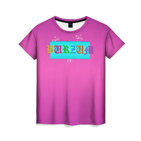 Женская футболка 3D с принтом Burzum в Белгороде, 100% полиэфир ( синтетическое хлопкоподобное полотно) | прямой крой, круглый вырез горловины, длина до линии бедер | band | burzum | fun | logo | metal | music | rock | группа | детский | метал | музыка | прикол | розовый | рок