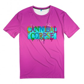 Мужская футболка 3D с принтом Cannibal Corpse в Белгороде, 100% полиэфир | прямой крой, круглый вырез горловины, длина до линии бедер | band | cannibal corpse | fun | logo | metal | music | rock | группа | детский | метал | музыка | прикол | розовый | рок