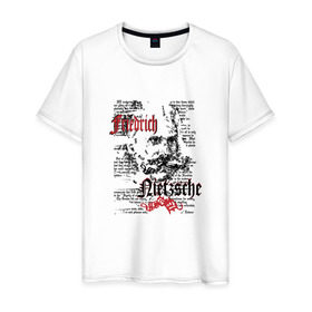 Мужская футболка хлопок с принтом Фридрих Ницше в Белгороде, 100% хлопок | прямой крой, круглый вырез горловины, длина до линии бедер, слегка спущенное плечо. | Тематика изображения на принте: 