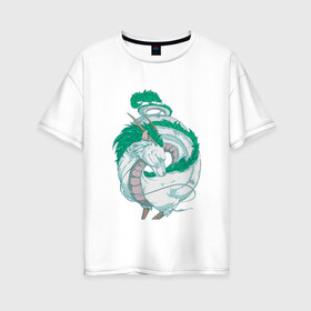 Женская футболка хлопок Oversize с принтом Хаку в Белгороде, 100% хлопок | свободный крой, круглый ворот, спущенный рукав, длина до линии бедер
 | аниме | миядзаки | унесенные призраками