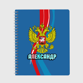 Тетрадь с принтом Герб Александр в Белгороде, 100% бумага | 48 листов, плотность листов — 60 г/м2, плотность картонной обложки — 250 г/м2. Листы скреплены сбоку удобной пружинной спиралью. Уголки страниц и обложки скругленные. Цвет линий — светло-серый
 | александр | герб | имена | орел | патриот | россия | саша | страна