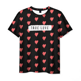 Мужская футболка 3D с принтом True Love в Белгороде, 100% полиэфир | прямой крой, круглый вырез горловины, длина до линии бедер | Тематика изображения на принте: 14 февраля | love | valentine | день святого валентина | любовь | сердечки