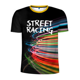 Мужская футболка 3D спортивная с принтом Street racing в Белгороде, 100% полиэстер с улучшенными характеристиками | приталенный силуэт, круглая горловина, широкие плечи, сужается к линии бедра | автомобили | гонки | стритрейсер | стритрейсинг