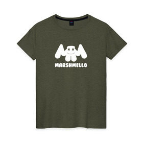 Женская футболка хлопок с принтом Marshmello в Белгороде, 100% хлопок | прямой крой, круглый вырез горловины, длина до линии бедер, слегка спущенное плечо | edm | marshmello
