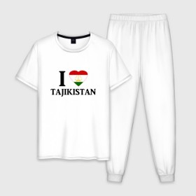 Мужская пижама хлопок с принтом Я люблю Таджикистан в Белгороде, 100% хлопок | брюки и футболка прямого кроя, без карманов, на брюках мягкая резинка на поясе и по низу штанин
 | tajik | tajikisan | tj | tjk | таджик | таджики | таджикистан | точикон