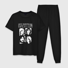Мужская пижама хлопок с принтом Группа Led Zeppelin в Белгороде, 100% хлопок | брюки и футболка прямого кроя, без карманов, на брюках мягкая резинка на поясе и по низу штанин
 | led | led zeppelin | блюз | группа | джимми пейдж | джон генри бонэм | джон пол джонс | лед зепелен | лед зеппелин | метал | роберт плант | рок | тяжелый | фолк | хард | хардрок | хеви | хевиметал