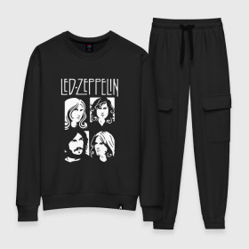 Женский костюм хлопок с принтом Группа Led Zeppelin в Белгороде, 100% хлопок | на свитшоте круглая горловина, мягкая резинка по низу. Брюки заужены к низу, на них два вида карманов: два 