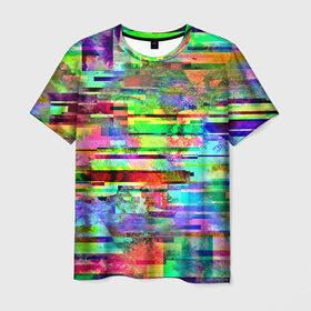 Мужская футболка 3D с принтом Abstraction colorline в Белгороде, 100% полиэфир | прямой крой, круглый вырез горловины, длина до линии бедер | glitch | глитч | глич | разноцветный | яркий