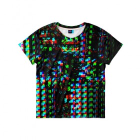 Детская футболка 3D с принтом Optical abstract в Белгороде, 100% гипоаллергенный полиэфир | прямой крой, круглый вырез горловины, длина до линии бедер, чуть спущенное плечо, ткань немного тянется | глитч | глич | линии | полосы | разноцветный