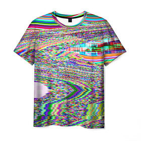 Мужская футболка 3D с принтом Точечная психоделика в Белгороде, 100% полиэфир | прямой крой, круглый вырез горловины, длина до линии бедер | глитч | глич | полосы | разводы