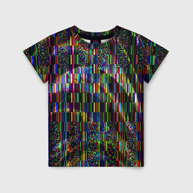 Детская футболка 3D с принтом Цветная иллюзия в Белгороде, 100% гипоаллергенный полиэфир | прямой крой, круглый вырез горловины, длина до линии бедер, чуть спущенное плечо, ткань немного тянется | глитч | глич | линии | полосы | разноцветный