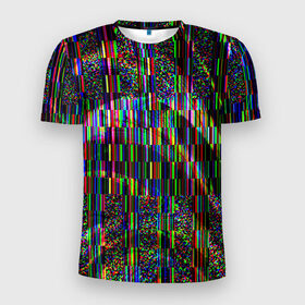 Мужская футболка 3D спортивная с принтом Цветная иллюзия в Белгороде, 100% полиэстер с улучшенными характеристиками | приталенный силуэт, круглая горловина, широкие плечи, сужается к линии бедра | глитч | глич | линии | полосы | разноцветный