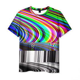 Мужская футболка 3D с принтом Psyhodelic style в Белгороде, 100% полиэфир | прямой крой, круглый вырез горловины, длина до линии бедер | abstraction | color | optical | pattern | tie dye | абстракция | краска | краски | линии | оптический | паттерн | полосы | психоделика | узор