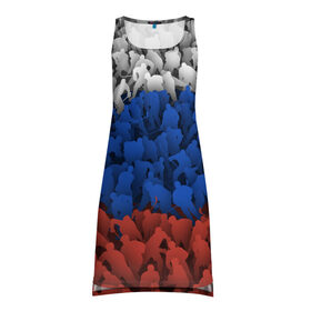Платье-майка 3D с принтом Флаг России из хоккеистов в Белгороде, 100% полиэстер | полуприлегающий силуэт, широкие бретели, круглый вырез горловины, удлиненный подол сзади. | зима | лед | олимпиада | россия | сборная | спорт | триколор | хокей | хоккеист | хоккей | чемпионат