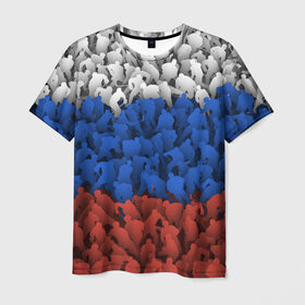 Мужская футболка 3D с принтом Флаг России из хоккеистов в Белгороде, 100% полиэфир | прямой крой, круглый вырез горловины, длина до линии бедер | зима | лед | олимпиада | россия | сборная | спорт | триколор | хокей | хоккеист | хоккей | чемпионат