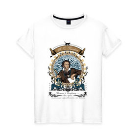Женская футболка хлопок с принтом А.С. Пушкин в Белгороде, 100% хлопок | прямой крой, круглый вырез горловины, длина до линии бедер, слегка спущенное плечо | а.с. | александр | поэт | пушкин | сергеевич