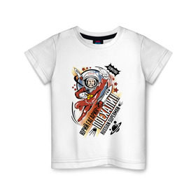 Детская футболка хлопок с принтом Юрий Гагарин в Белгороде, 100% хлопок | круглый вырез горловины, полуприлегающий силуэт, длина до линии бедер | Тематика изображения на принте: 12 апреля | в космосе | день | космонавт | космонавтики | первый | человек