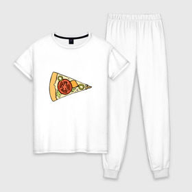 Женская пижама хлопок с принтом Кусочек пиццы в Белгороде, 100% хлопок | брюки и футболка прямого кроя, без карманов, на брюках мягкая резинка на поясе и по низу штанин | 14 февраля | love | pizza | valentine | любовь