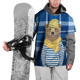 Накидка на куртку 3D с принтом Медведь Хипстер в Белгороде, 100% полиэстер |  | 
