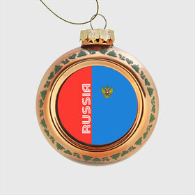Стеклянный ёлочный шар с принтом RUSSIA в Белгороде, Стекло | Диаметр: 80 мм | russia | герб | орел | патриот | российский | россия | русский | символика | триколор