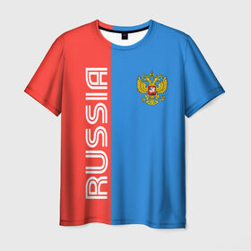 Мужская футболка 3D с принтом RUSSIA в Белгороде, 100% полиэфир | прямой крой, круглый вырез горловины, длина до линии бедер | russia | герб | орел | патриот | российский | россия | русский | символика | триколор