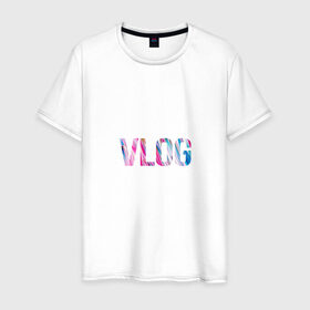 Мужская футболка хлопок с принтом VLOG в Белгороде, 100% хлопок | прямой крой, круглый вырез горловины, длина до линии бедер, слегка спущенное плечо. | 