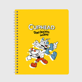 Тетрадь с принтом Cuphead в Белгороде, 100% бумага | 48 листов, плотность листов — 60 г/м2, плотность картонной обложки — 250 г/м2. Листы скреплены сбоку удобной пружинной спиралью. Уголки страниц и обложки скругленные. Цвет линий — светло-серый
 | cuphead | капхед | компьтерная игра