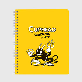 Тетрадь с принтом Cuphead в Белгороде, 100% бумага | 48 листов, плотность листов — 60 г/м2, плотность картонной обложки — 250 г/м2. Листы скреплены сбоку удобной пружинной спиралью. Уголки страниц и обложки скругленные. Цвет линий — светло-серый
 | cuphead | капхед | компьтерная игра